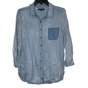 Dear John Long Sleeve Denim Shirt‎ Button Down Collar Chest Pocket Medium Women